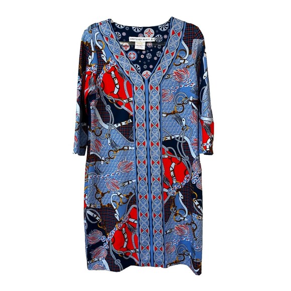 Gretchen Scott Jersey Bordertown Ditto Dress Imari Equestrian Scarf Nautical M - Picture 1 of 7